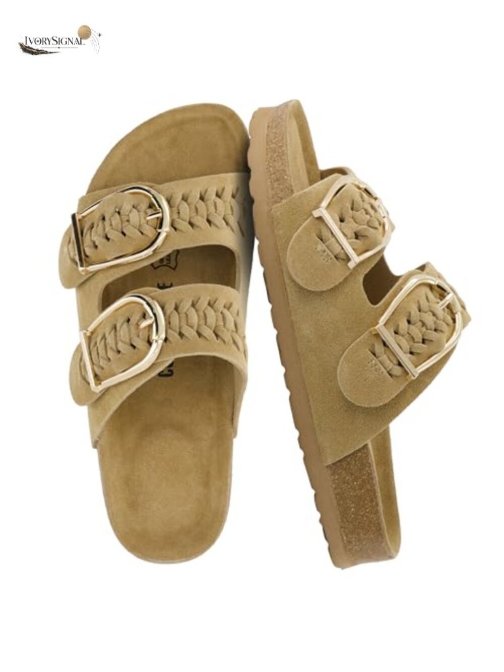 Genuine Suede Braided Slide Sandals Adjustable Buckles Cushioned